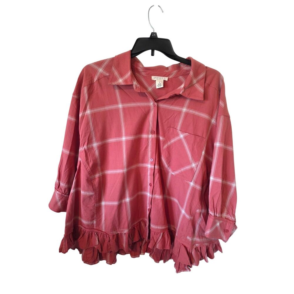 Torrid Festi Womens Oversized Ruffle Button Down Top Plus Size 1X Orange Boho